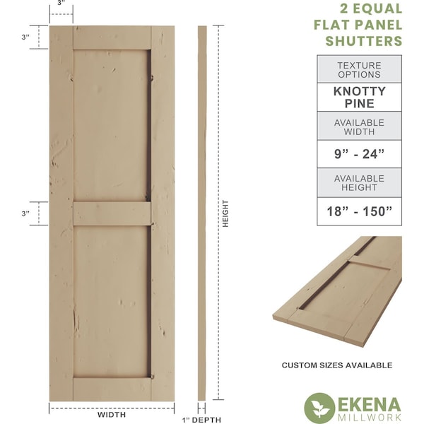 Rustic Two Equal Panel Flat Panel Knotty Pine Faux Wood Shutters (Per Pair), Primed Tan, 15W X 36H